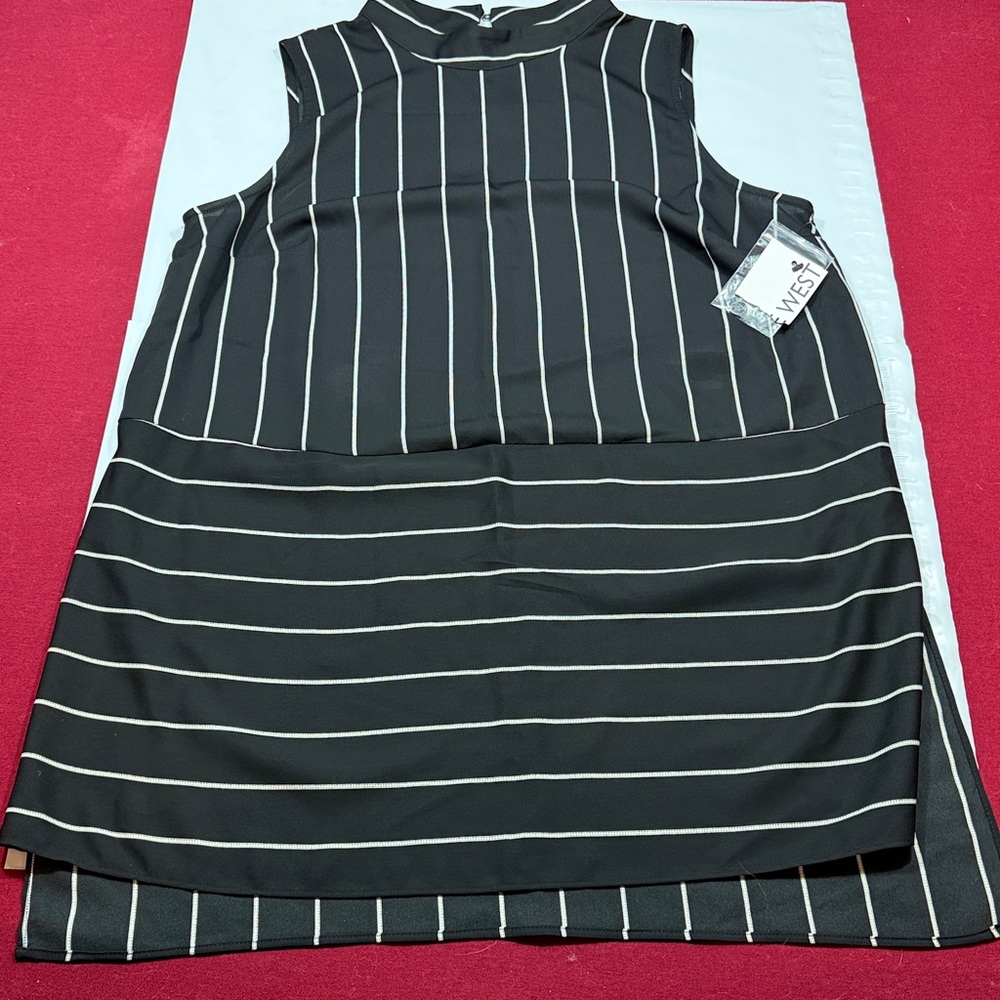 Nine West NEW black Sleeveless white striped flowy Tunic blouse shirt women’s S